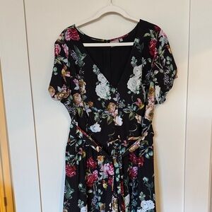 eShakti Black Floral Maxi Dress plus size with pockets